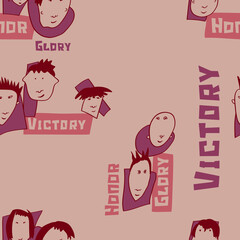 Seamless background with funny faces of anthropomorphic creatures. Humorous characters with different emotions