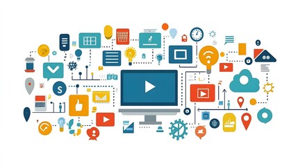 Community manager using social media management tools like Hootsuite or Buffer for Community Manager Day in flat vector style