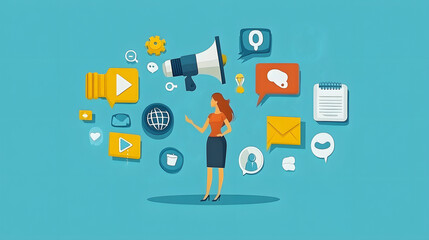 Community manager coordinating brand messaging with influencer marketing for Community Manager Day in flat vector style