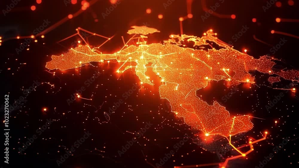 Poster abstract image of the earth at night, showing a network of interconnected points of light, represent