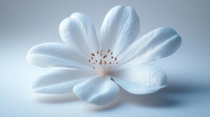 Fototapeta premium delicate white flower elegantly floating against a pure white background each petal meticulously detailed exuding simplicity and tranquility in a minimalist style