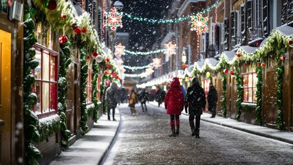 Obraz premium Winter Wonderland in a Festively Decorated Street