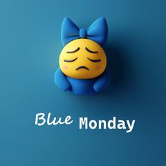 ad blue emoji face with a frown, floating in the center of a glowing blue background. The emoji's expression is downcast, with subtle glowing tears and soft neon highlights surrounding it, reflecting 