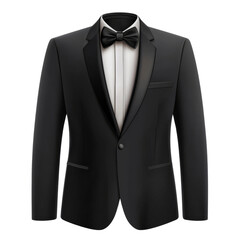 Elegant black tuxedo with bow tie on a white isolated background transparent background