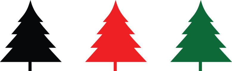 Obraz premium Collection of Christmas trees. Christmas tree illustrations. Vector. Christmas Tree Line Icons. Black Christmas trees on isolated white background.