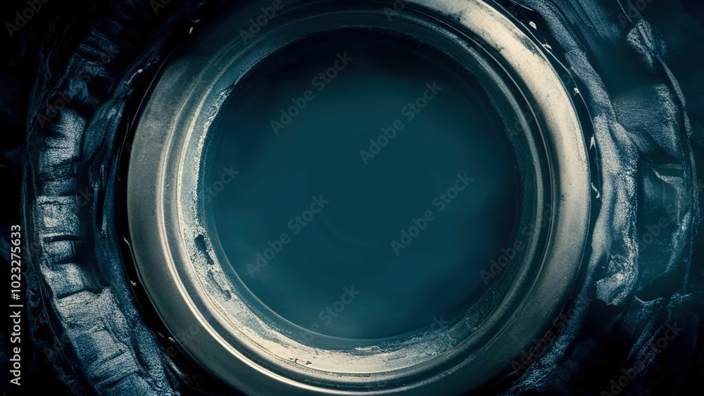 Poster a large, circular object with a blue background