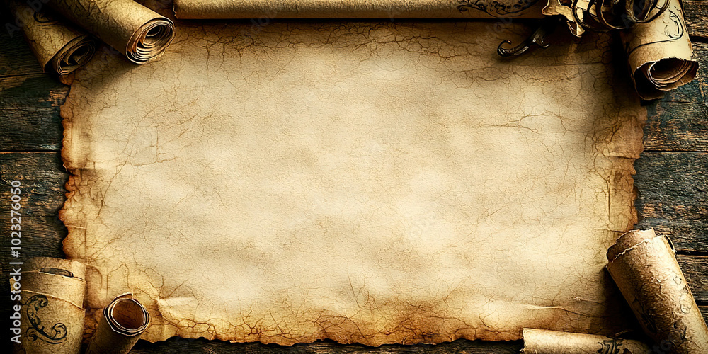 Poster A scroll of paper with a blank space in the middle
