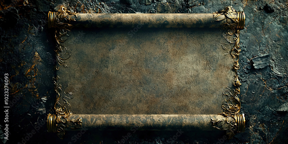 Poster A scroll with a gold frame and a blank space in the middle