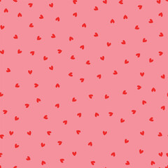 Seamless pattern with red hearts on pink background. Vector illustration for Valentine's Day, wedding, wrapping paper.