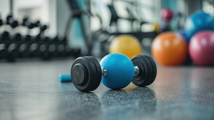 Dumbbell and Exercise Balls in a Fitness Studio