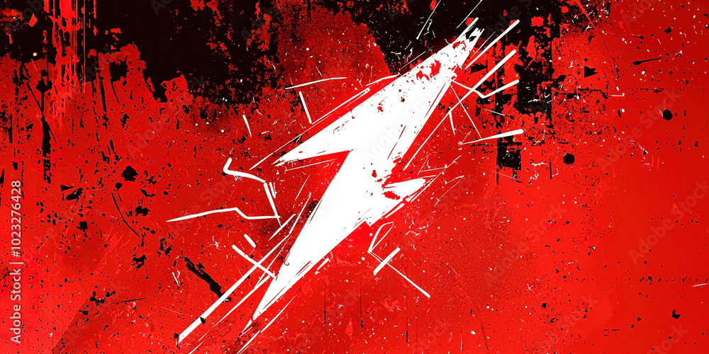Poster a red and white image of a lightning bolt with a black background
