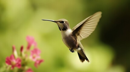 Fototapeta premium Hummingbird In Flight. Small Bird Flying in Nature Green Wildlife