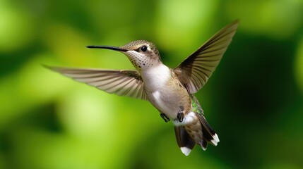 Fototapeta premium Hummingbird In Flight. Small Bird Flying in Nature's Green Habitat