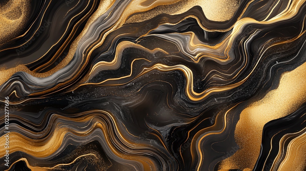 Poster elegant abstract texture featuring flowing patterns of black and gold, perfect for backgrounds or st