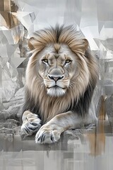 Majestic lion resting with a powerful stare.