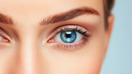 Obraz premium Close up view of a woman striking blue eye and well-groomed brows in natural lighting
