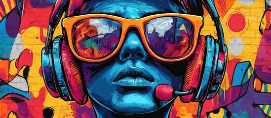 Colorful Portrait of a Person Wearing Headphones and Sunglasses