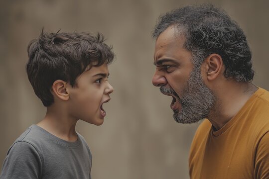 Father and son confrontation, expressive emotions between parent and child, family conflict resolution, emotional communication, parenting dynamics, intense interaction, bonding through disputes