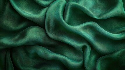 Obraz premium A close-up view of luxurious green silk fabric, showcasing its smooth texture and elegant folds. Perfect for design inspirations and textile studies.