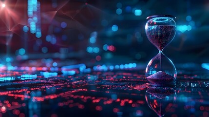 Futuristic Hourglass with Countdown of Digital Sand Symbolizing the Digital Age s Approach to Time and Deadlines