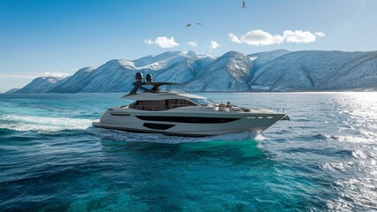 Yacht Adventure Amidst Snowy Mountain Peaks
