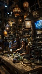 Couple exploring chic home decor options in trendy furniture store for stylish living spaces
