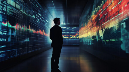 AI-driven analytics visualizing bond market predictions through digital financial models, highlighting future trends, risk assessments, and interest rate impacts in a data-driven, futuristic environme