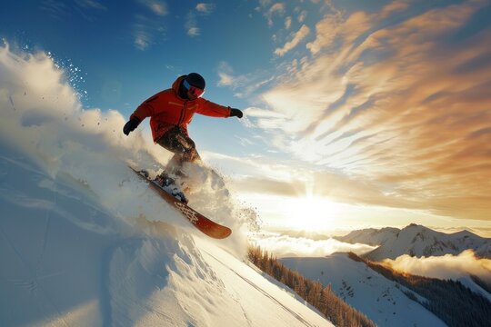 A thrilling snowboarding action shot recreation adventure outdoors.
