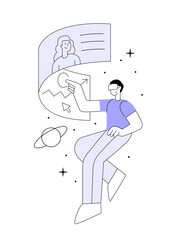 Man in VR headset. Concept of virtual people communicating in virtual reality.