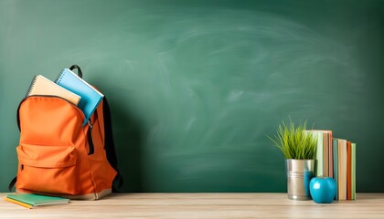 learning space background with green wall and educational supplies