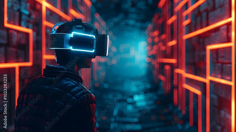 Poster hacker navigating virtual maze of firewalls and security systems digital battleground concept