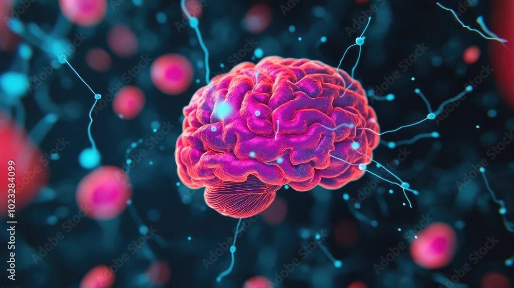 Poster vibrant colorful digital depicting cerebral neurons and synapses being nourished and enhanced by str