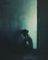 A Melancholic Moment of Solitary Introspection in a Dimly Lit Room