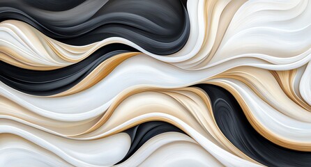 A captivating abstract background with flowing waves of black, white, and beige, perfect for modern design themes.