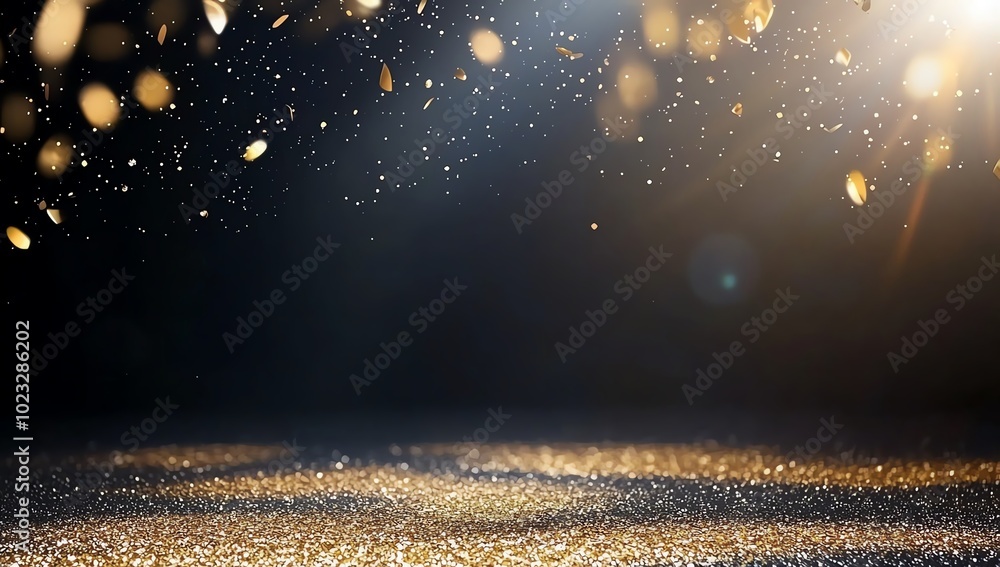Poster a captivating scene of golden particles shimmering in soft light, creating a magical atmosphere for 