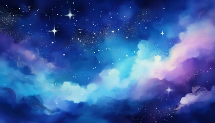 Blue Watercolor Space Background with Celestial Scene