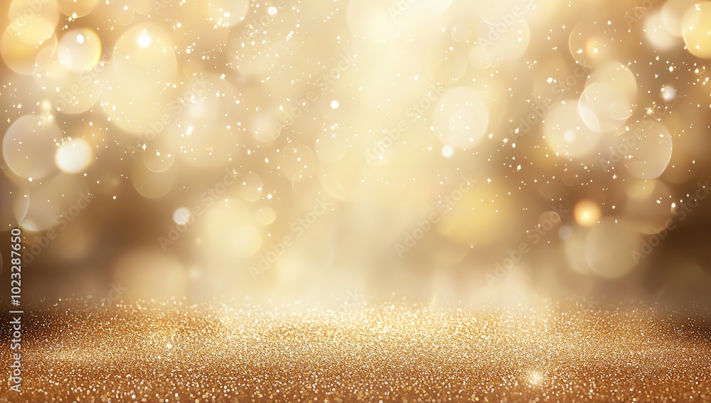 Poster a shimmering golden background with bokeh effects, perfect for creating a festive atmosphere or eleg
