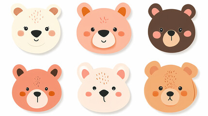 Obraz premium Set Bear card templates. Cute cartoon bear faces,paper art and digital craft style.