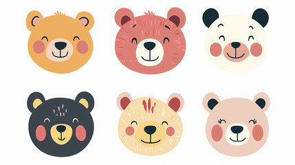 Fototapeta premium Set Bear card templates. Cute cartoon bear faces,paper art and digital craft style.