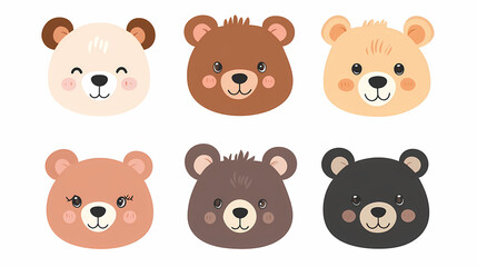 Obraz premium Set Bear card templates. Cute cartoon bear faces,paper art and digital craft style.