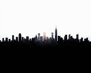 Fototapeta premium A striking silhouette of a city skyline against a bright background, showcasing iconic buildings and a captivating urban landscape.