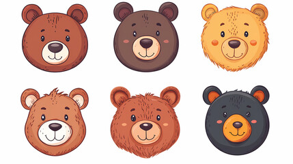 Obraz premium Set Bear card templates. Cute cartoon bear faces,paper art and digital craft style.