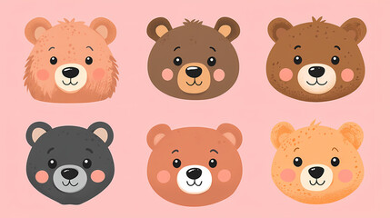 Fototapeta premium Set Bear card templates. Cute cartoon bear faces,paper art and digital craft style.