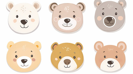 Obraz premium Set Bear card templates. Cute cartoon bear faces,paper art and digital craft style.