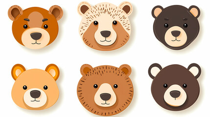 Fototapeta premium Set Bear card templates. Cute cartoon bear faces,paper art and digital craft style.