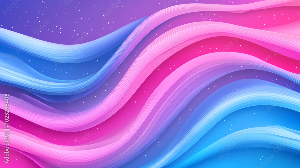 Poster a vibrant abstract background featuring flowing curves in pink and blue hues, creating a dynamic and