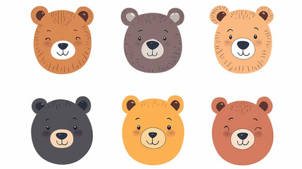 Fototapeta premium Set Bear card templates. Cute cartoon bear faces,paper art and digital craft style.