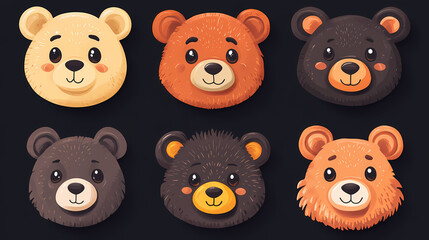 Obraz premium Set Bear card templates. Cute cartoon bear faces,paper art and digital craft style.