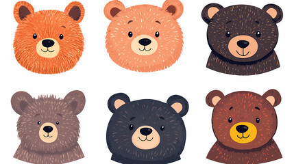 Set Bear card templates. Cute cartoon bear faces,paper art and digital craft style.