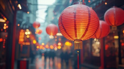 Many red lanterns in asia, festival . ai generated